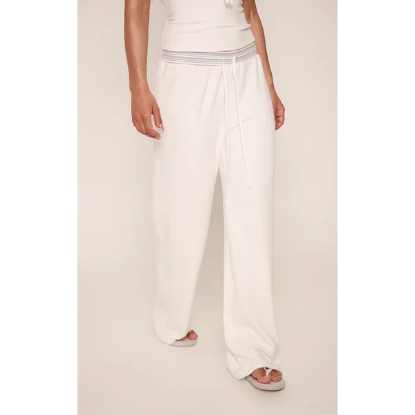 Blanc Jogging À Jambe Droite Avec Taille À Rayures Douces