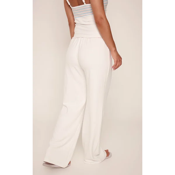 Blanc Jogging À Jambe Droite Avec Taille À Rayures Douces