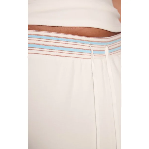 Blanc Jogging À Jambe Droite Avec Taille À Rayures Douces