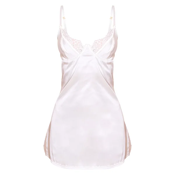 Blanc Mini Robe Satinée À Armatures Avec Détails En Dentelle