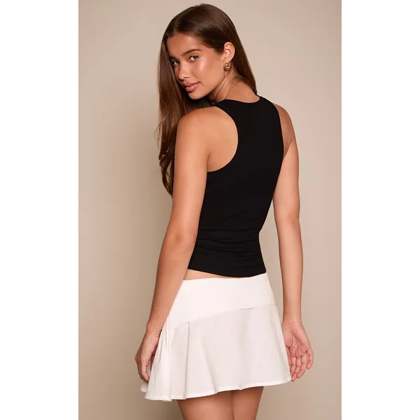 Blanc Mini-jupe Aspect Lin Avec Détail Pli Rabattu