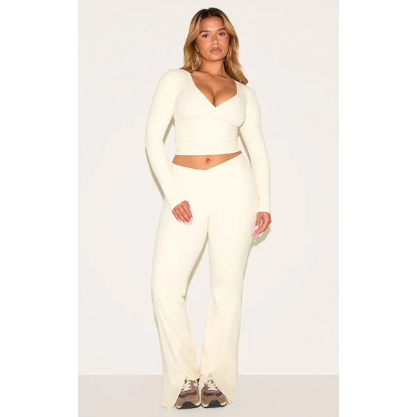 Blanc Os Pantalon Évasé À Taille En V Et Fente Frontale Shape Sculpt Active