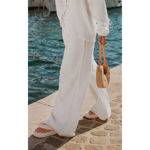 Blanc Pantalon Large En Gaze Texturée