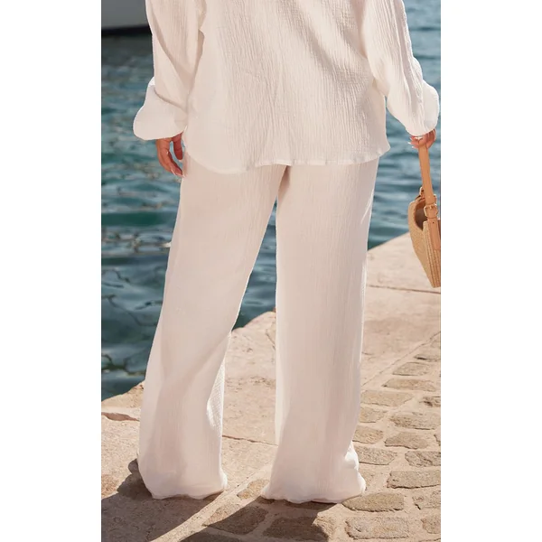 Blanc Pantalon Large En Gaze Texturée