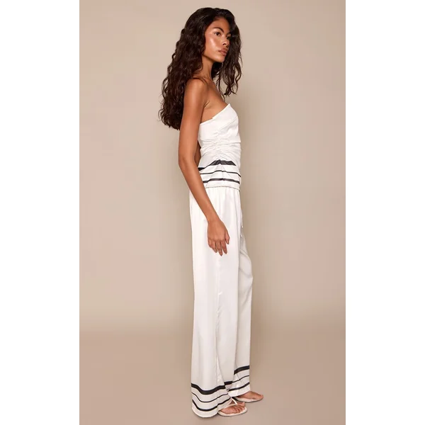Blanc Pantalon Large En Satin