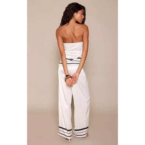 Blanc Pantalon Large En Satin