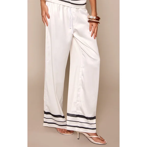 Blanc Pantalon Large En Satin