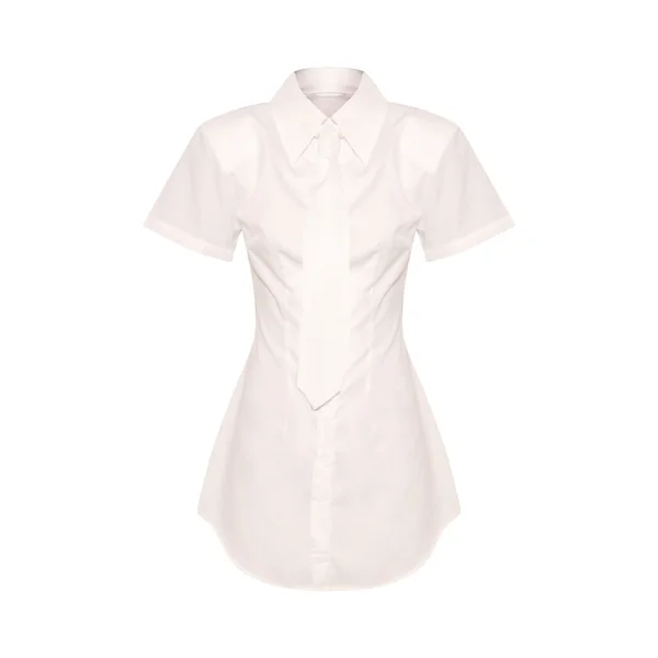 Blanc Robe Chemise À Manches Courtes Avec Détail Nœud