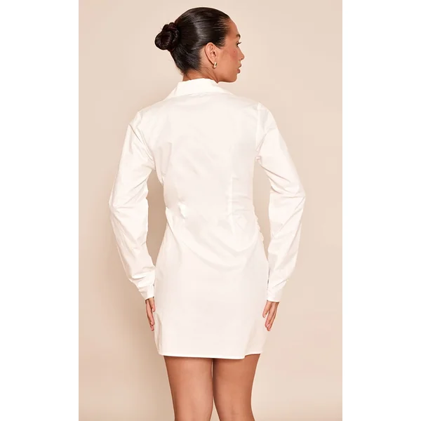 Blanc Robe Chemise À Manches Longues Avec Détail Cache-cœur