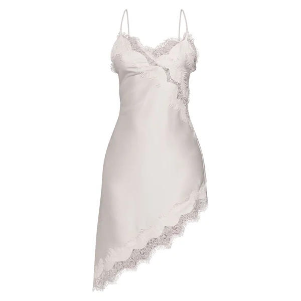 Blanc Robe Courte Asymétrique En Satin Et Dentelle Petite