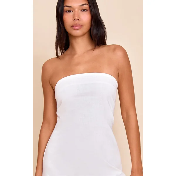 Blanc Robe Droite Ample Bustier Aspect Lin