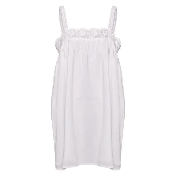 Blanc Robe Droite Ample À Bretelles Et Bordure Broderie Anglaise