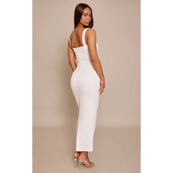 Blanc Robe Longue En Tissu Tissé Avec Détail Corset