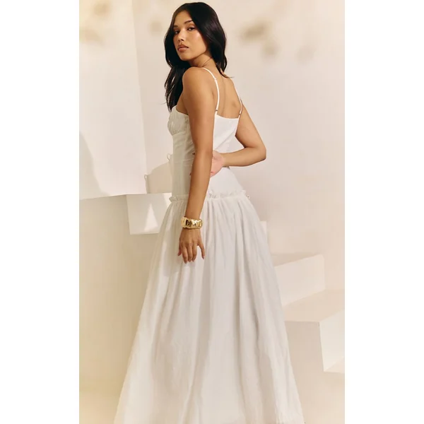 Blanc Robe Longue Taille Basse À Buste Froncé