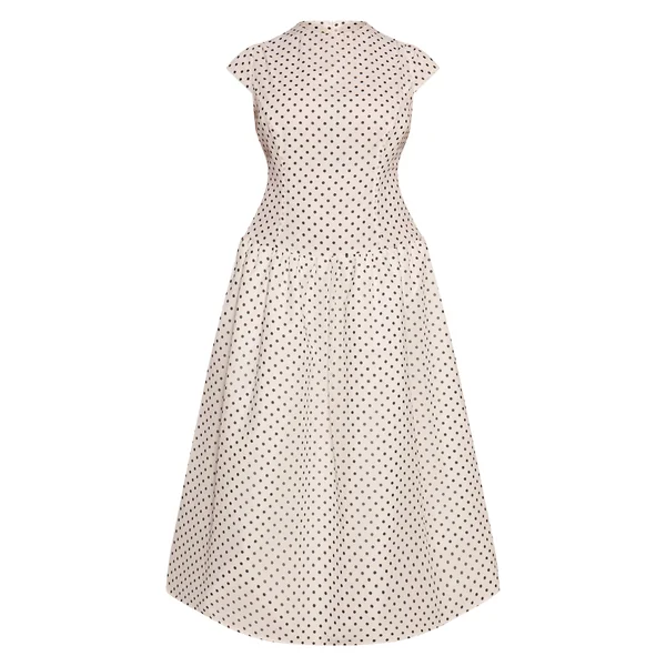 Blanc Robe Midi À Taille Basse À Pois Noirs Grande Taille