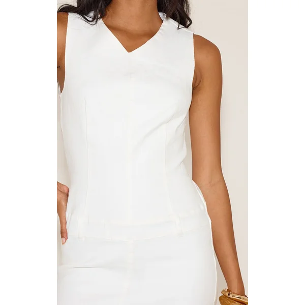 Blanc Robe Mini En Denim Stretch Ajustée De Style Tailleur