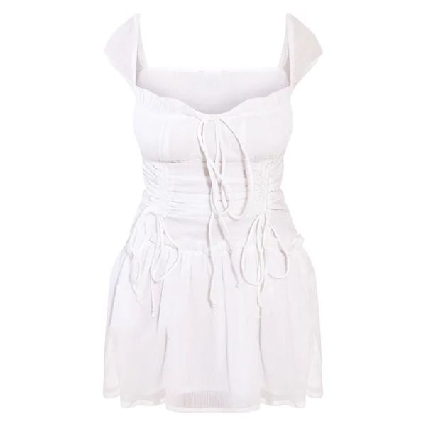 Blanc Robe Moulante Texturée Froncée À Manches Bouffantes
