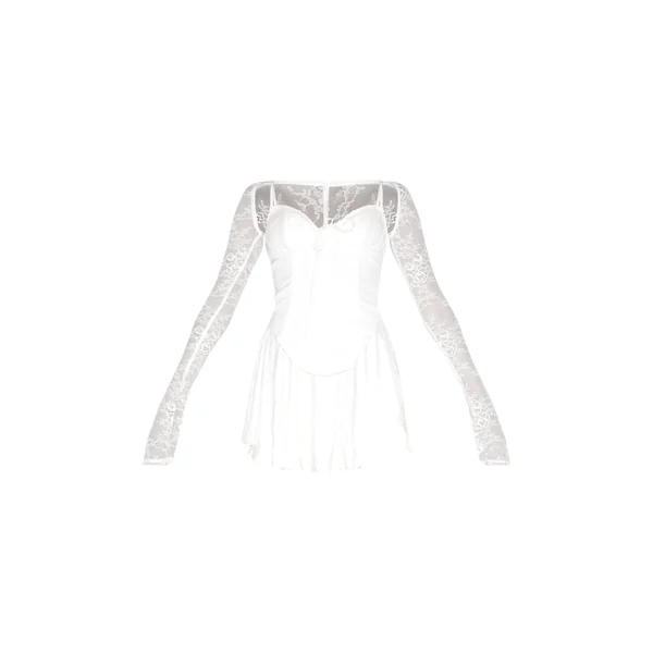 Blanc Robe Premium En Dentelle À Manches Longues Avec Détail Bonnets