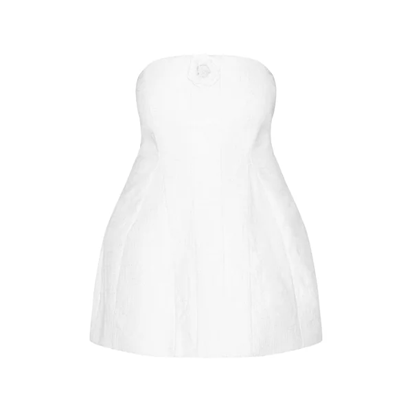 Blanc Robe Trapèze Grande Taille Premium En Bouclé Blanc Avec Camélias