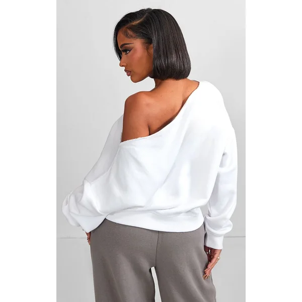Blanc Sweat Shape À Bords Bruts Et Épaule Tombante