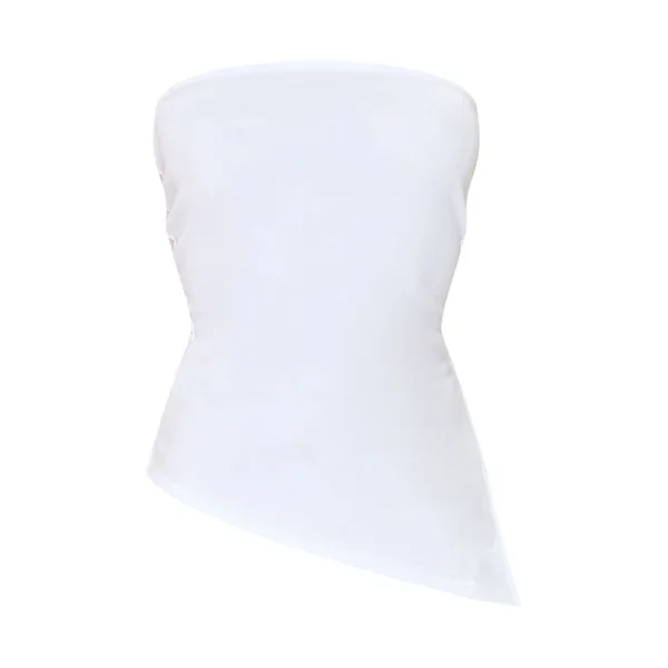 Blanc Top Bandeau Asymétrique Slinky Contour À Ourlet Fendu Longue Coupe