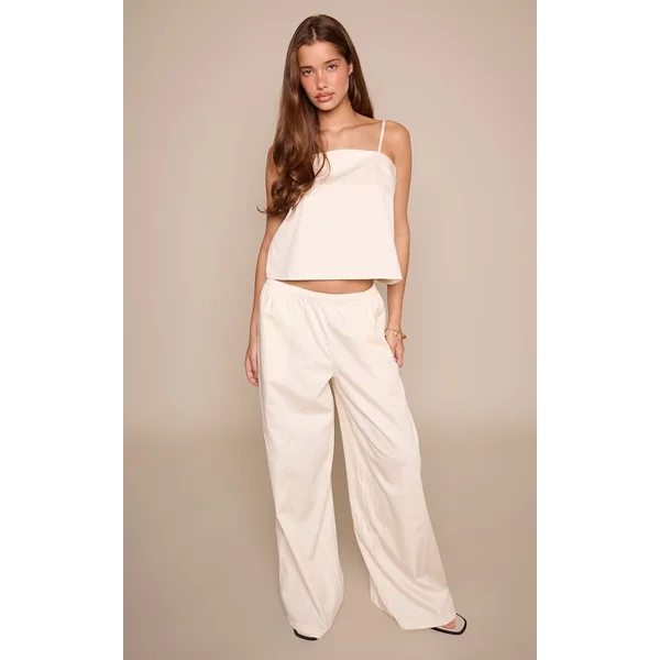 Blanc Top Caraco Col Carré En Coton Ensemble Coordonné