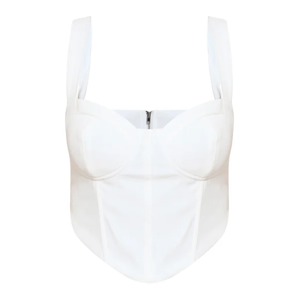 Blanc Top Court Corset Tissé À Détails Structurés Shape