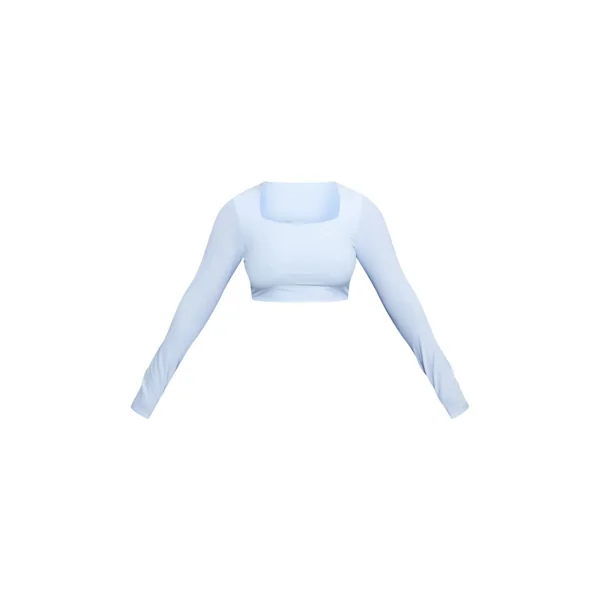 Blanc Top Court Moulant Shape À Manches Longues Et Encolure Carrée