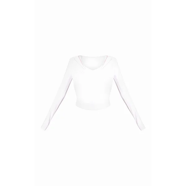 Blanc Top En Coton À Manches Longues Avec Col Bénitier Et Épaulettes