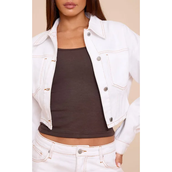 Blanc Veste En Jean Courte À Manches Ballon Grande Taille