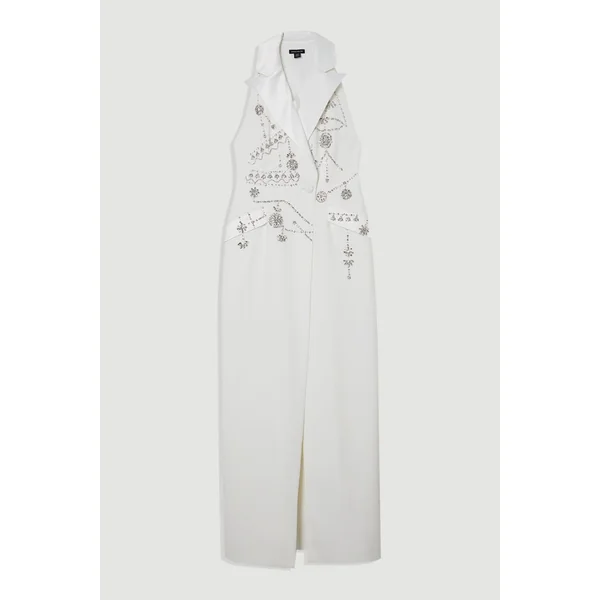 Blazer Long Sans Manches En Cady Orné De Cristaux