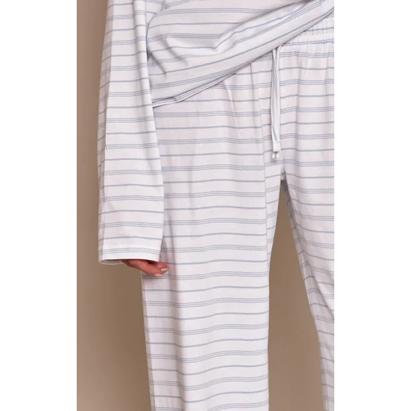 Bleu Cendré Pantalon Large À Rayures Avec Cordon De Serrage