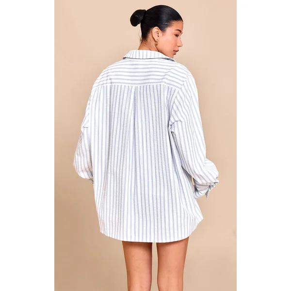 Bleu Chemise Oversize À Poignets Rayés