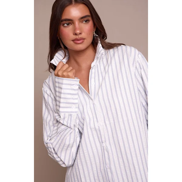 Bleu Chemise Oversize À Poignets Rayés