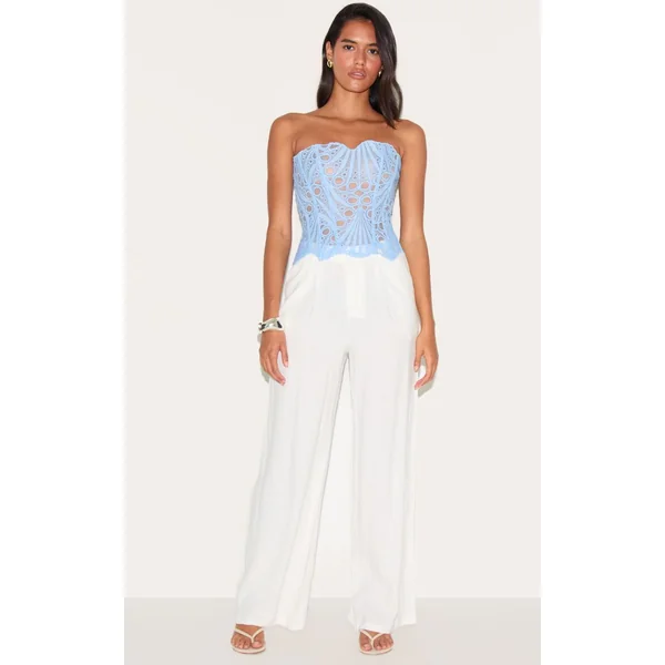 Bleu Ciel Corset En Dentelle Florale Transparente Texturée