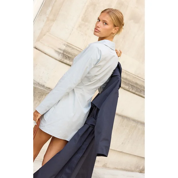 Bleu Ciel Robe Chemise À Manches Longues Avec Détail Cache-cœur