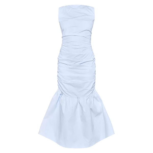 Bleu Ciel Robe Midaxi À Fronces Et Bas Évasé Patineuse