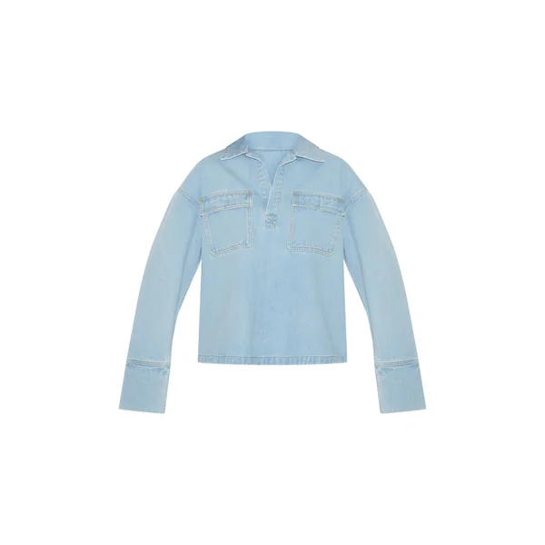 Bleu Clair Chemise De Rugby En Denim Décontractée À Manches Longues Bleu Vintage