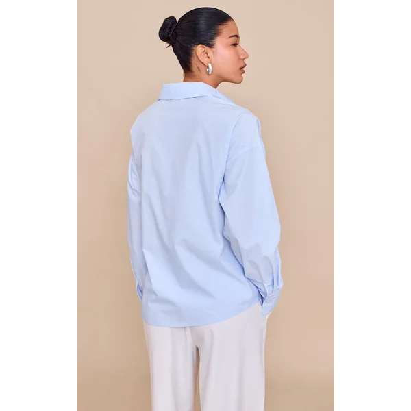 Bleu Clair Chemise Drapée Asymétrique