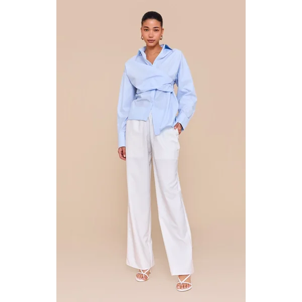 Bleu Clair Chemise Drapée Asymétrique