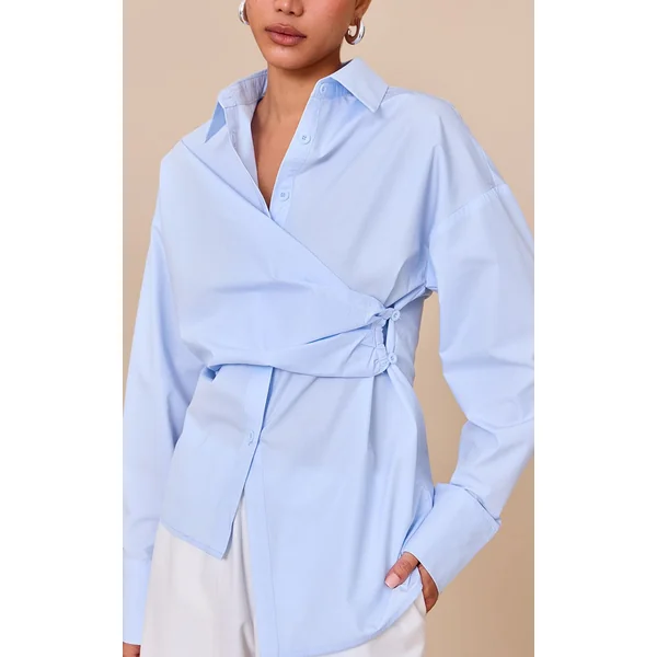 Bleu Clair Chemise Drapée Asymétrique