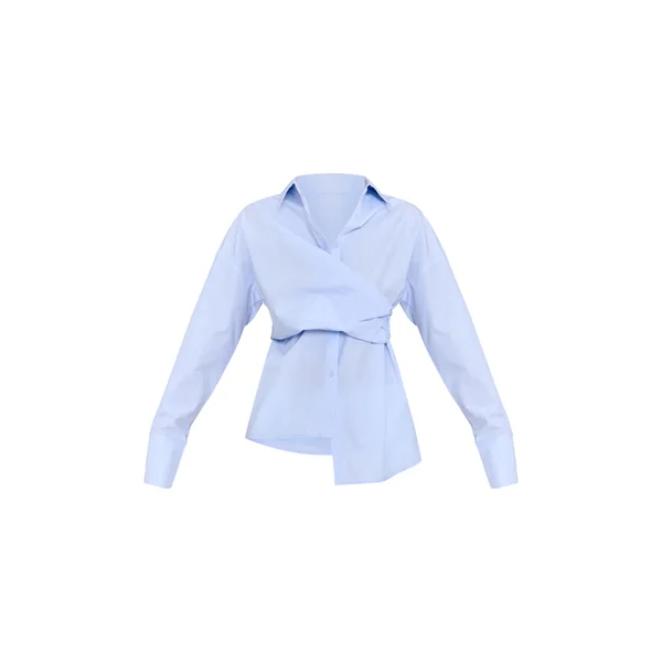 Bleu Clair Chemise Drapée Asymétrique