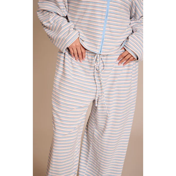 Bleu Clair Ensemble Coordonné Jogging Jambe Droite En Molleton Doux Rayé Grande Taille