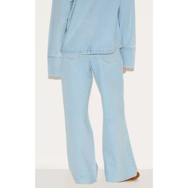 Bleu Clair Jean Large Taille Haute À Surpiqûres Contrastantes
