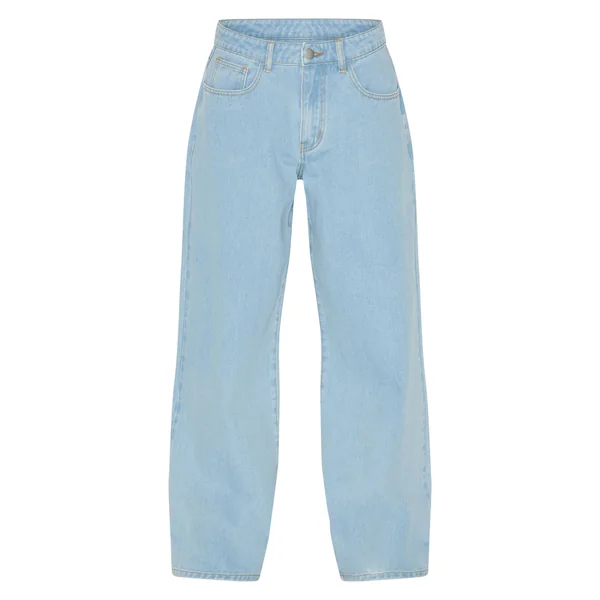 Bleu Clair Jean Large Taille Haute À Surpiqûres Contrastantes