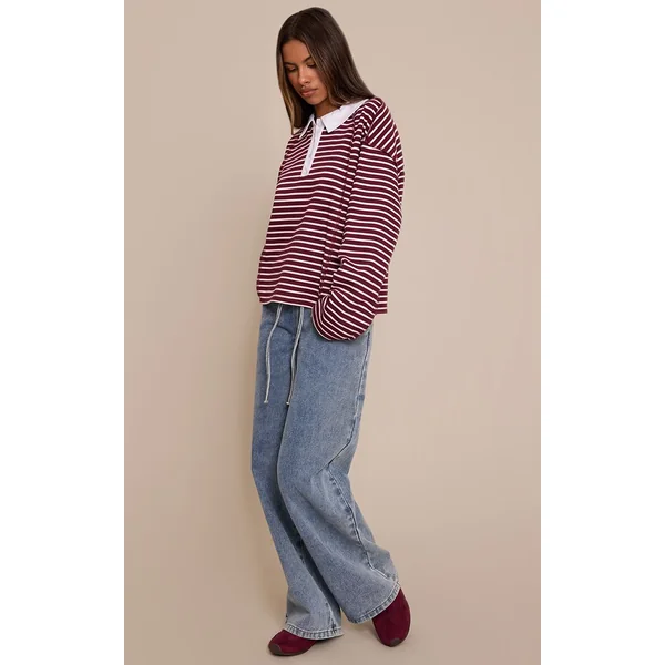 Bleu Clair Jean Large Taille Haute Élastiquée Avec Lien En Denim Petite