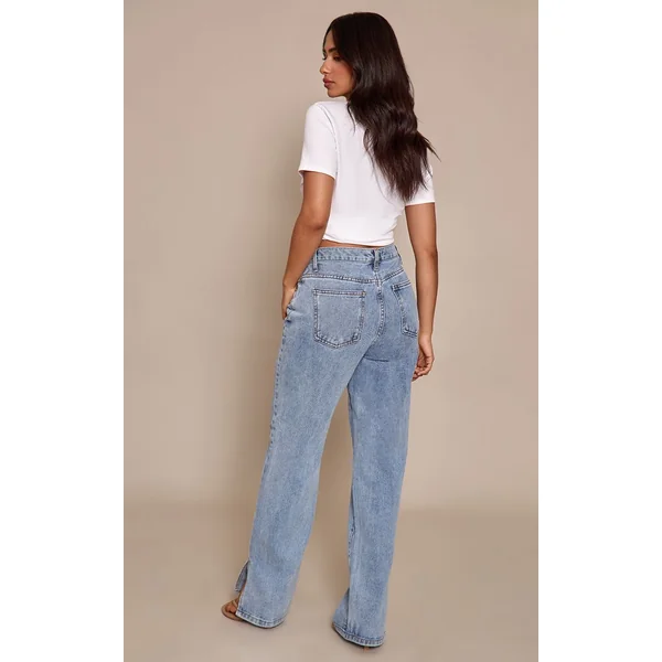 Bleu Clair Jean Petite À Ourlet Fendu