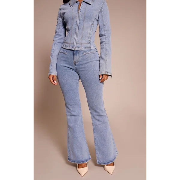Bleu Clair Jean Évasé En Denim Petite Avec Poches Avant