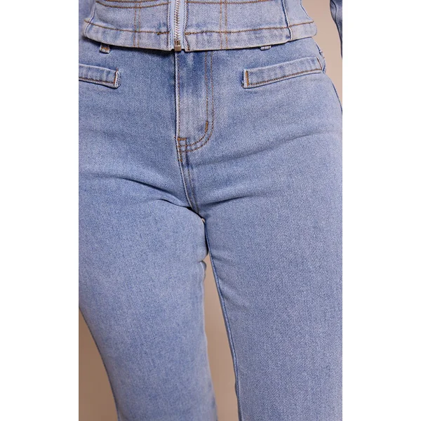 Bleu Clair Jean Évasé En Denim Petite Avec Poches Avant