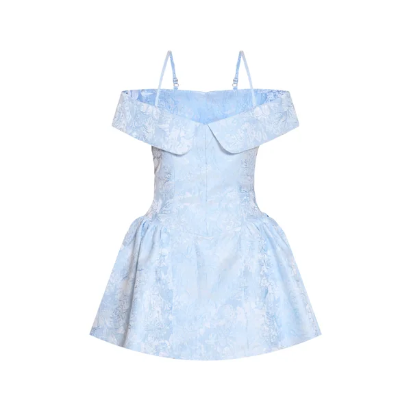 Bleu Clair Robe Droite Bardot En Jacquard
